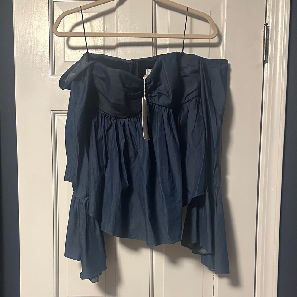 Caroline Constas Midnight Blue Off the Shoulder Top